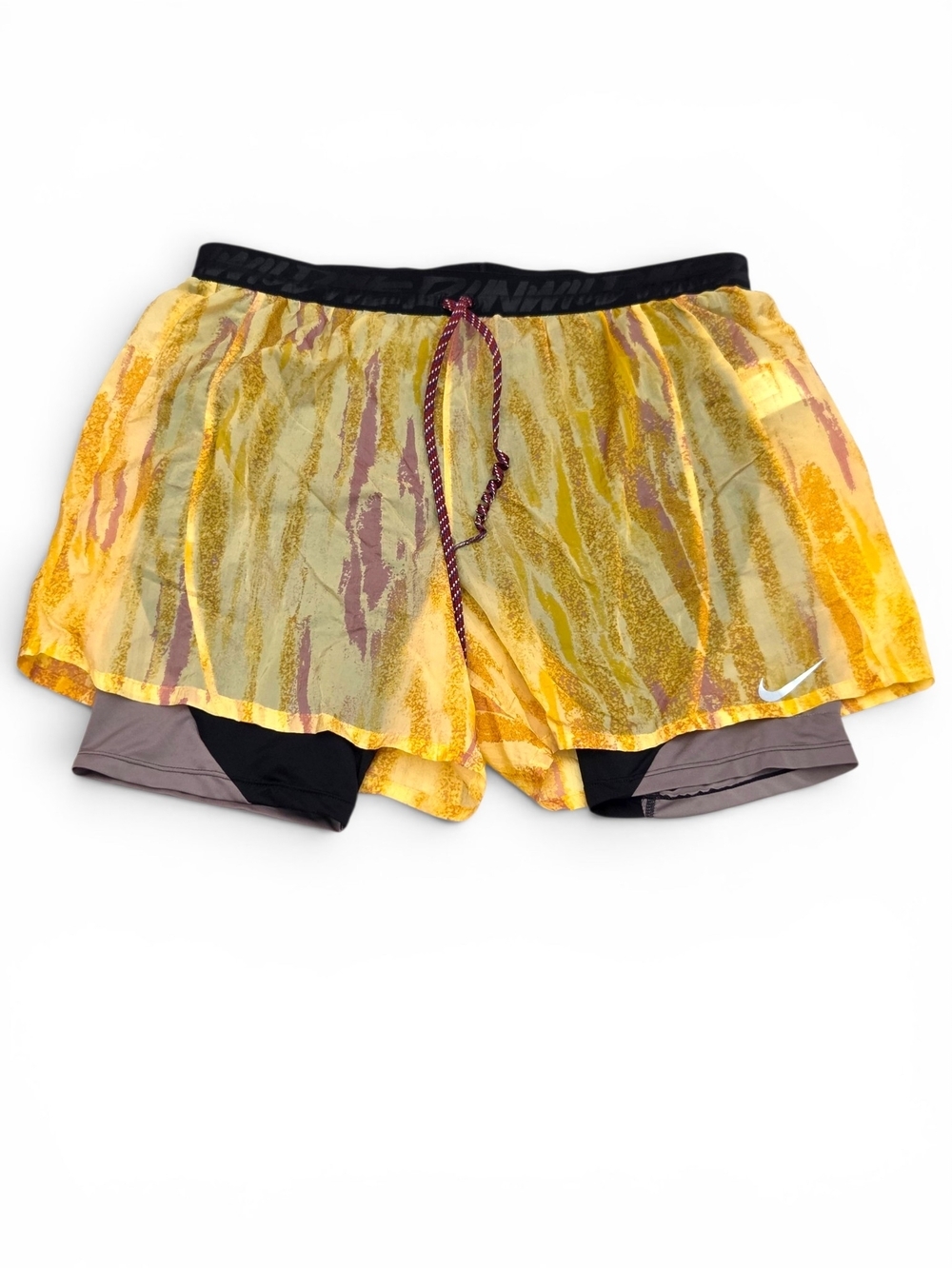 Nike Wild Run 2-in-1 Men's Running Shorts Yellow Printed Size L DA1150-848 EUC
